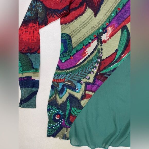 Desigual Abstrack Rhinestones Studded Turtle Neck Top Women Small Long Sleeve - Picture 2 of 8